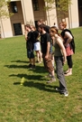 Bward makes everyone stand behind the level for safety purposes.