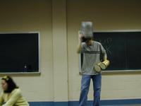 Hunter putting his bucket back on